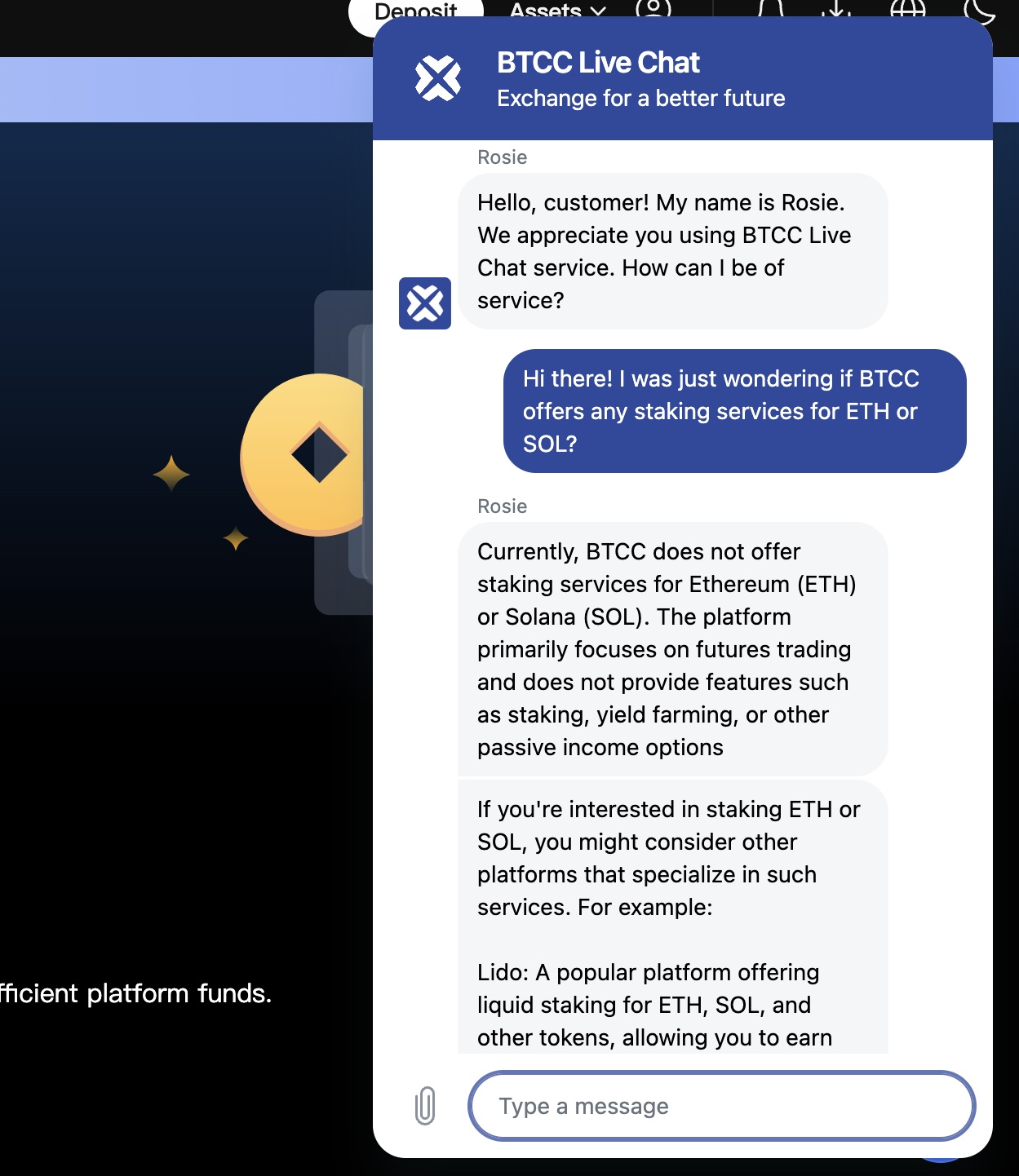 btcc support live chat question and response