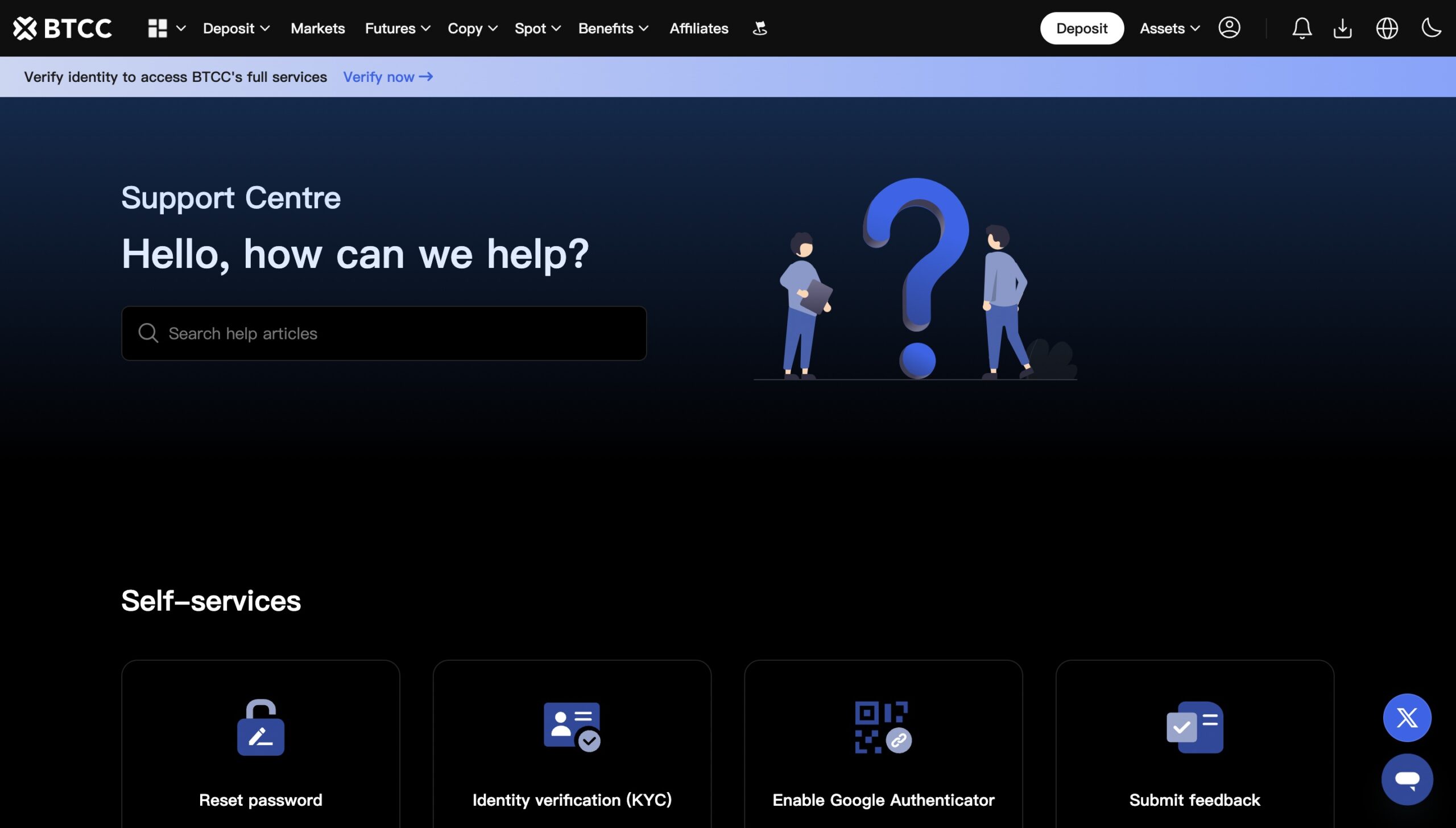 btcc support centre page